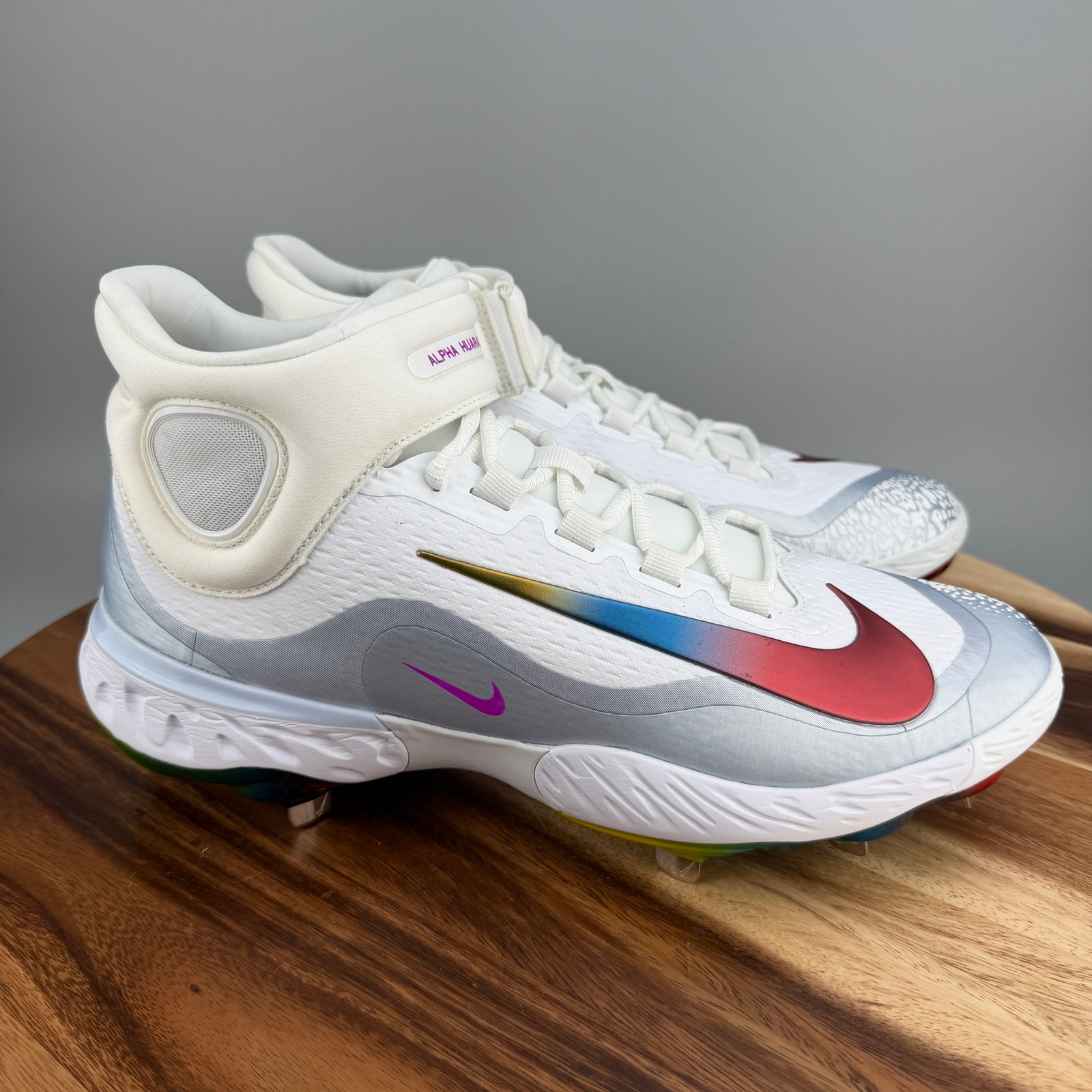 Nike Alpha Huarache Elite Mid- Men's 12 White Silver Baseball Cleats Fz3327-001